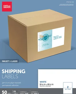 Office Depot® Brand Inkjet/Laser Shipping Labels, Rectangle, 5 1/2" x 8 1/2", White, Pack Of 50