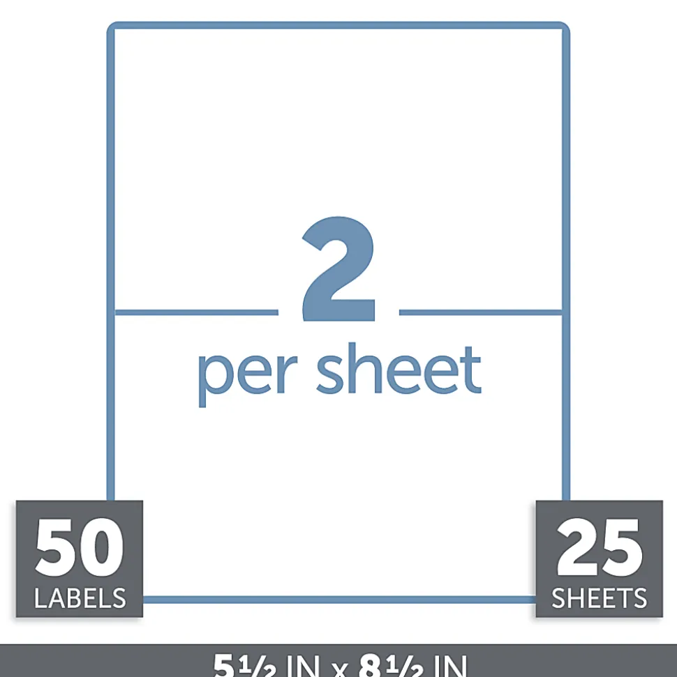 Office Depot® Brand Inkjet/Laser Shipping Labels, Rectangle, 5 1/2" x 8 1/2", White, Pack Of 50