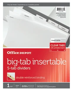 Office DepotĀ® Brand Insertable Dividers With Big Tabs, White, Clear Tabs, 5-Tab