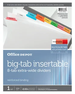 Office DepotĀ® Brand Insertable Extra-Wide Dividers With Big Tabs, Assorted Colors, 8-Tab