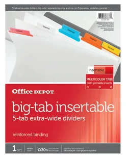 Office Depot® Brand Insertable Extra-Wide Dividers With Big Tabs, Assorted Colors, 5-Tab