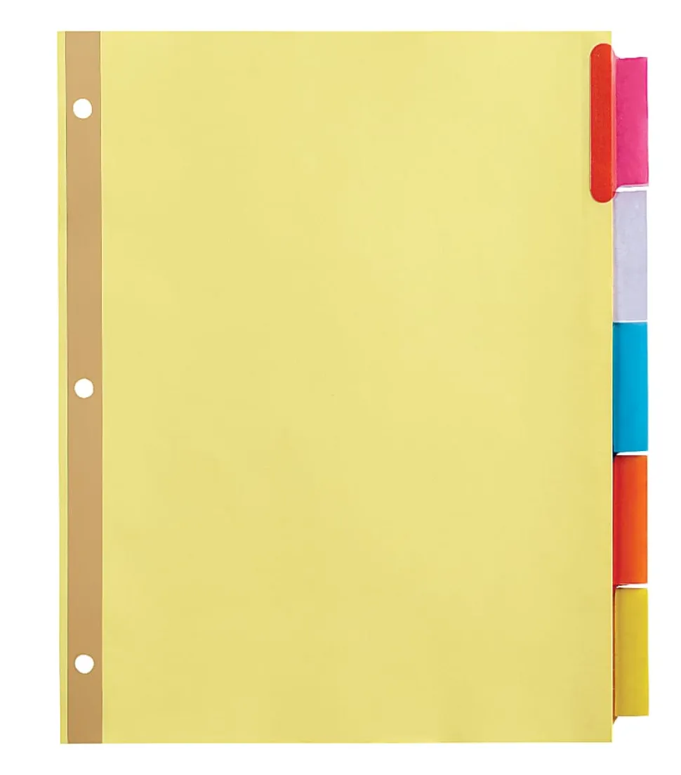 Office Depot® Brand Insertable Dividers With Big Tabs, Buff, Assorted Colors, 5-Tab, Pack Of 4 Sets