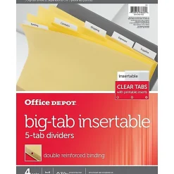Office DepotĀ® Brand Insertable Dividers With Big Tabs, Buff, Clear Tabs, 5-Tab, Pack Of 4 Sets