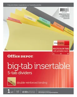 Office DepotĀ® Brand Insertable Dividers With Big Tabs, Buff, Assorted Colors, 5-Tab