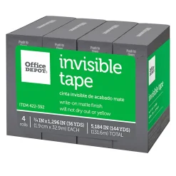 Office DepotĀ® Brand Invisible Tape, 3/4" x 1296", Clear, Pack of 4 rolls