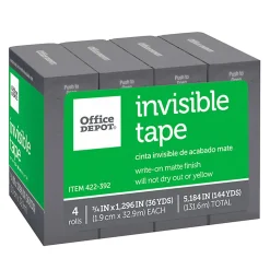 Office Depot® Brand Invisible Tape, 3/4" x 1296", Clear, Pack of 4 rolls
