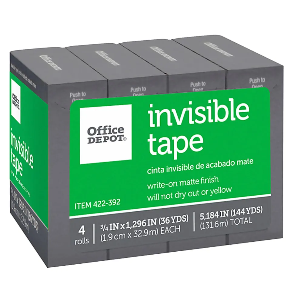 Office Depot® Brand Invisible Tape, 3/4" x 1296", Clear, Pack of 4 rolls