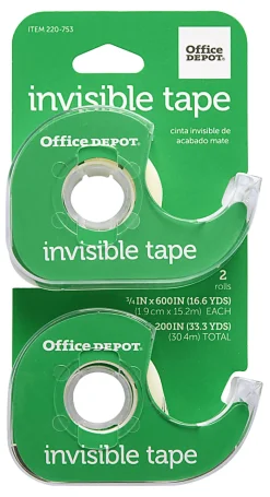 Office Depot® Brand Invisible Tape With Dispenser, 3/4" x 600", Pack Of 2