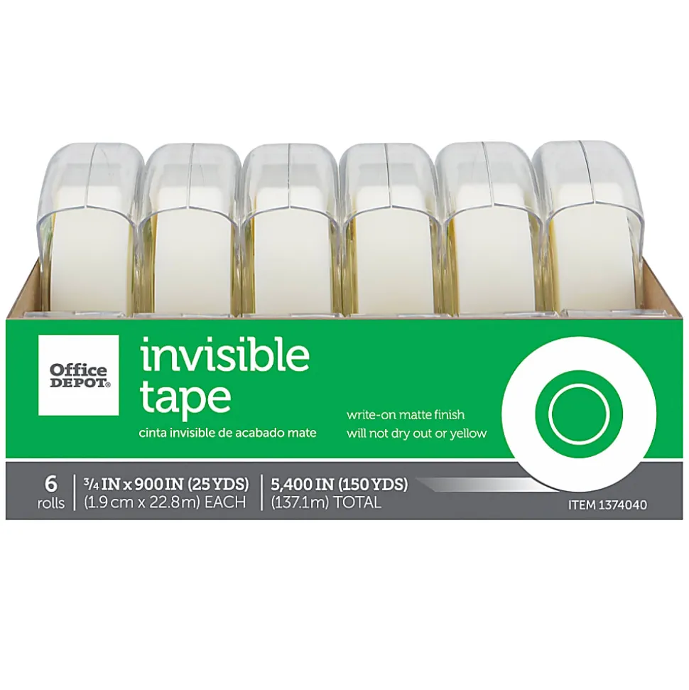 Office Depot® Brand Invisible Tape With Dispenser, 3/4" x 900", Pack Of 6