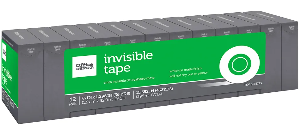 Office Depot® Brand Invisible Tape, 3/4" x 1296", Clear, Pack of 12 Rolls