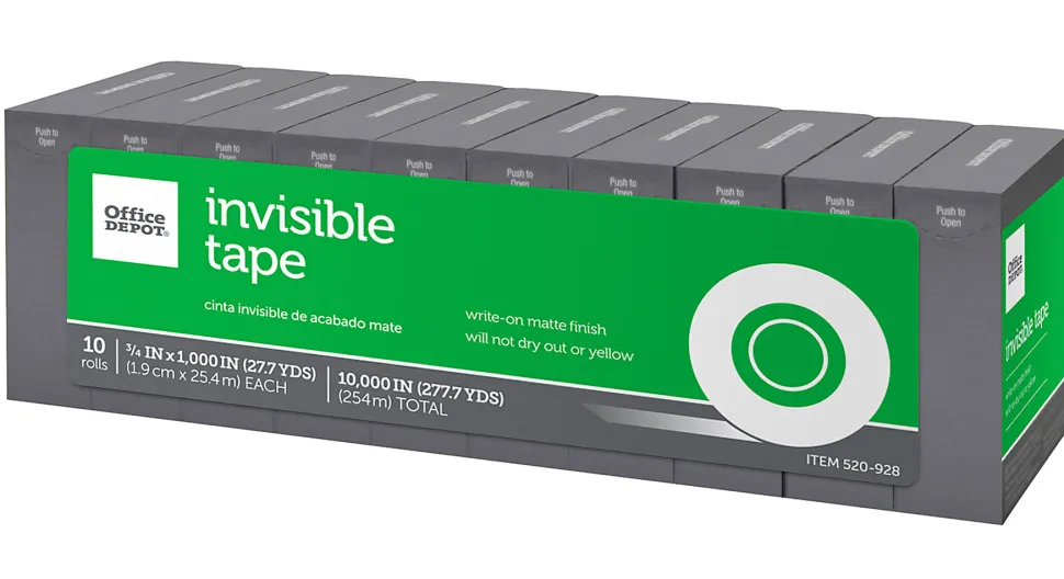 Office Depot® Brand Invisible Tape Refills, 3/4" x 1,000", Pack Of 10