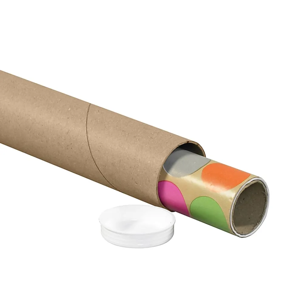 Office Depot® Brand Kraft Mailing Tubes With Plastic Endcaps, 2" x 12", Pack Of 50