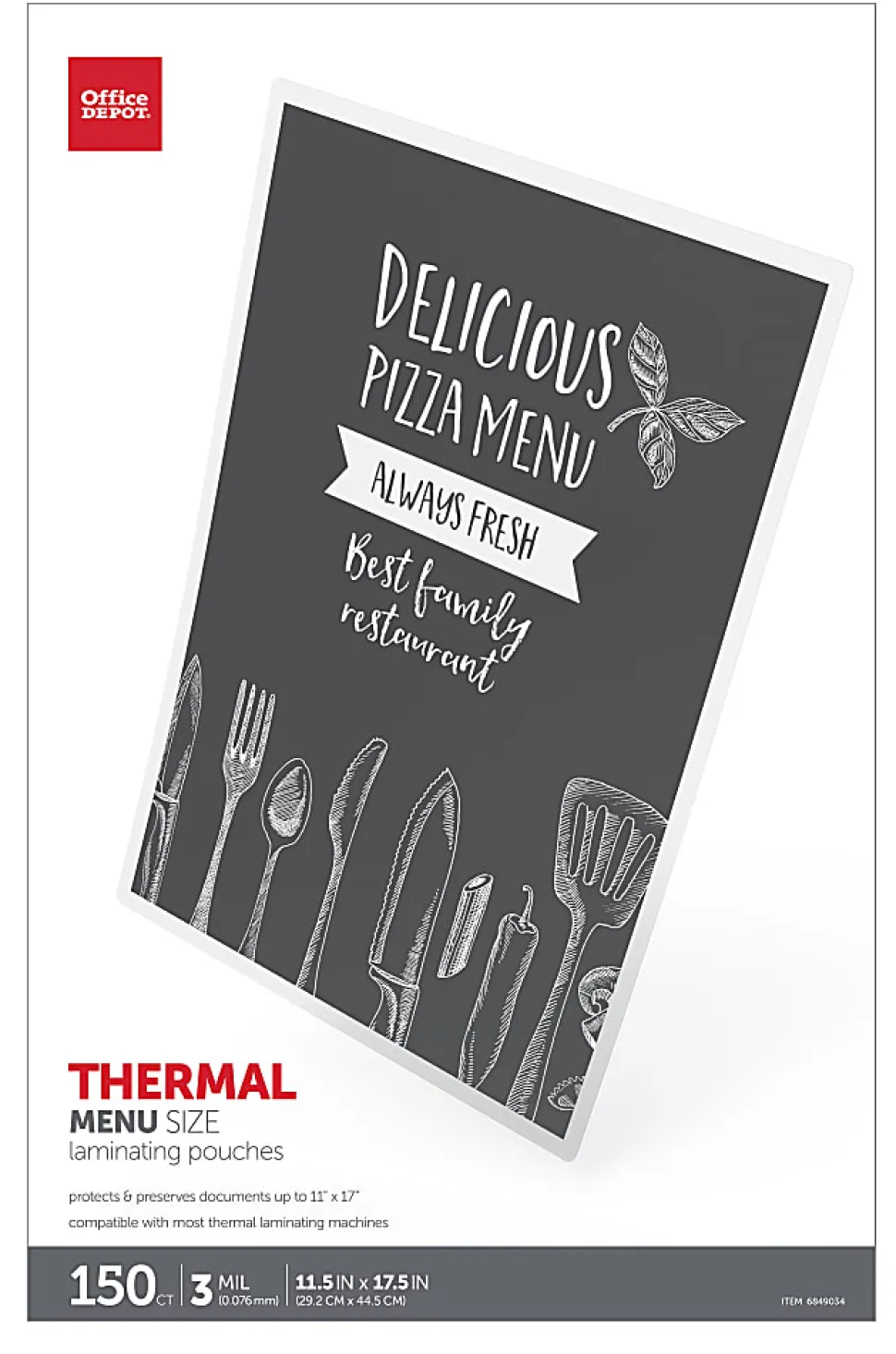 Office Depot® Brand Laminating Pouches, Menu Size, 3 mil, 11-1/2" x 17-1/2", Pack Of 150 Pouches