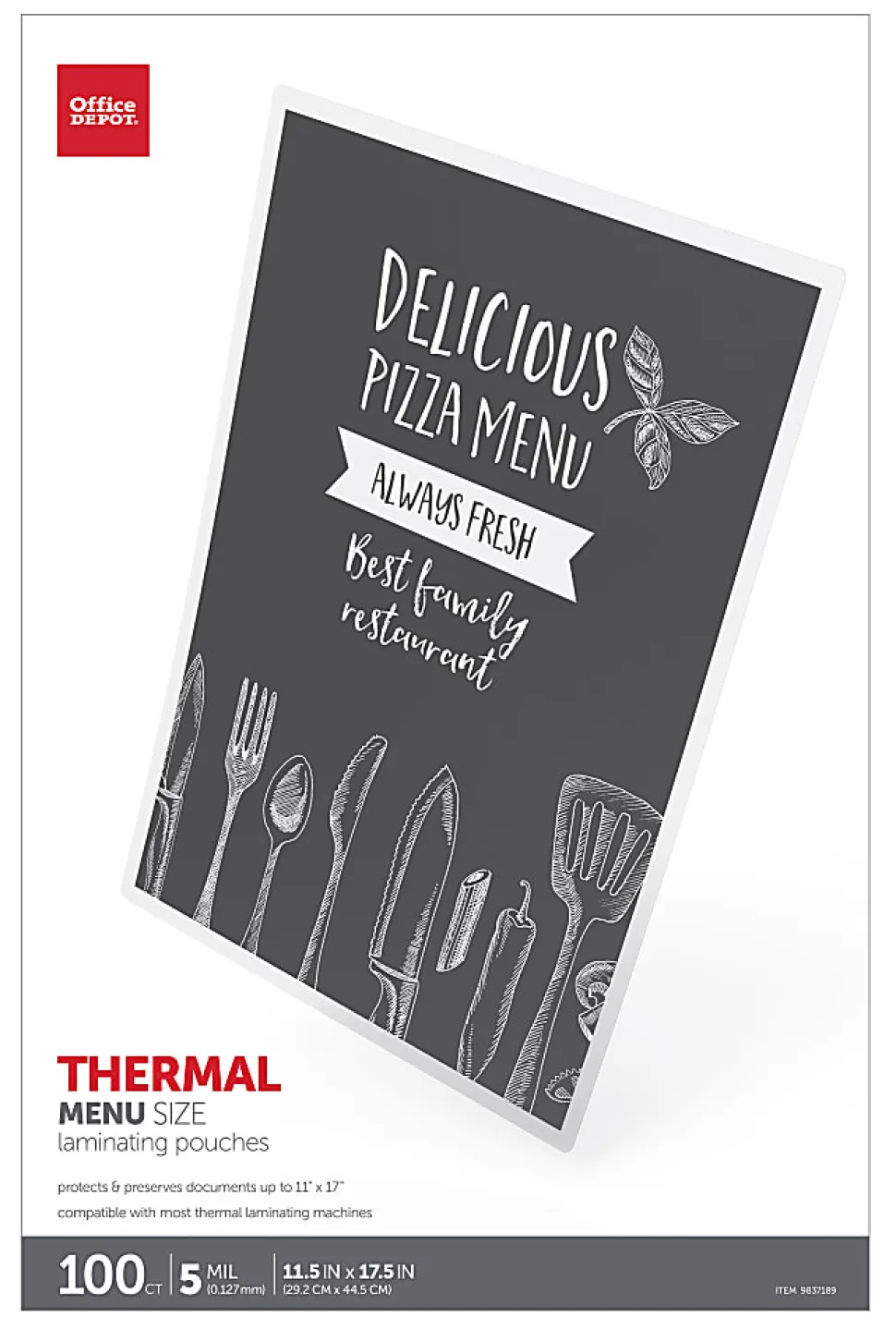 Office Depot® Brand Laminating Pouches, Menu Size, 5 mil, 11-1/2" x 17-1/2", Pack Of 100 Pouches
