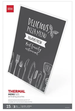 Office Depot® Brand Laminating Pouches, Menu Size, 3 Mil, 11-1/2" x 17-1/2", Pack Of 15