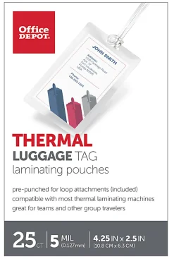 Office Depot® Brand Laminating Pouches, Luggage Tag With Loop, 5 Mil, 2 1/2
