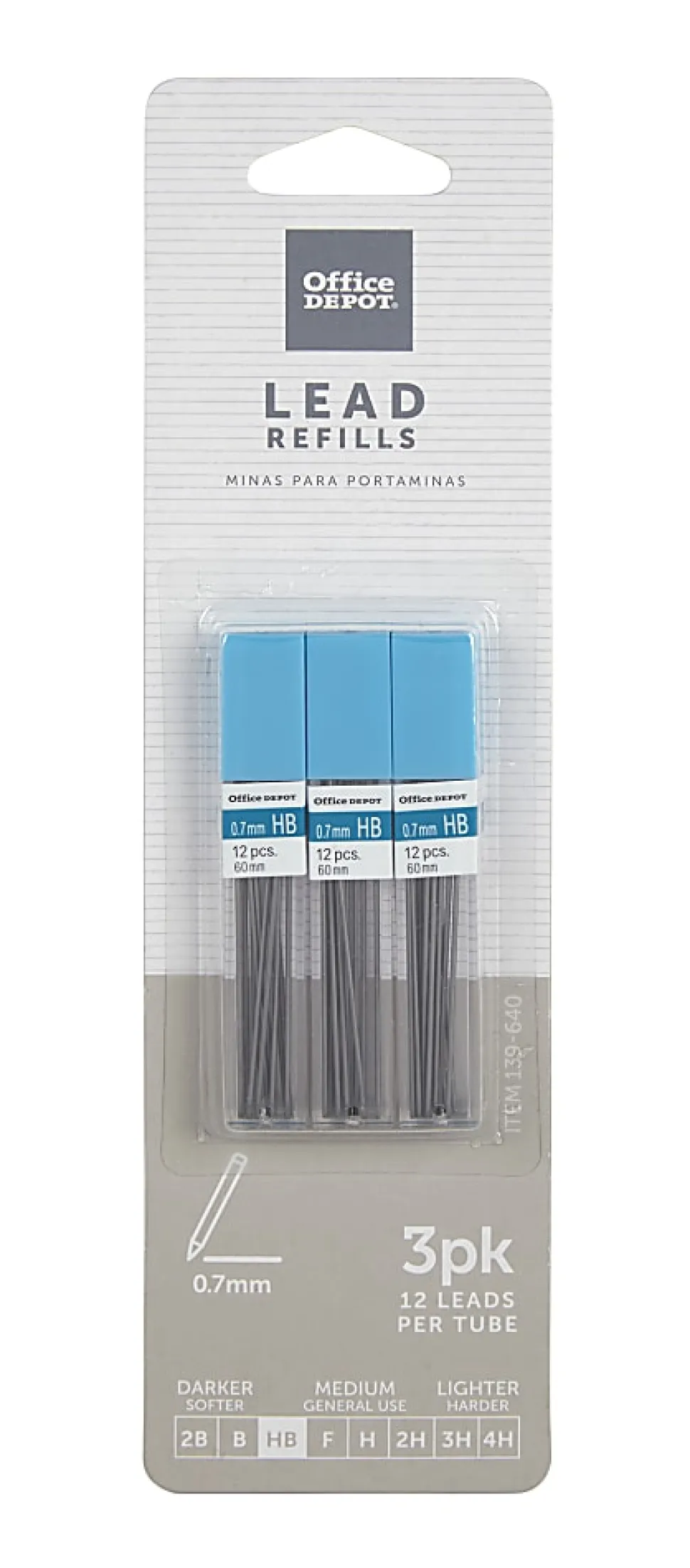 Office Depot® Brand Lead Refills, 0.7 mm, HB Hardness, Tube Of 12 Leads, Pack Of 3 Tubes