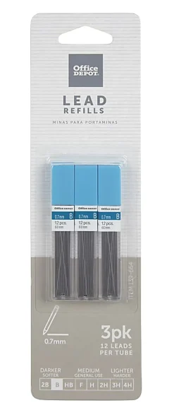 Office Depot® Brand Lead Refills, 0.7 mm, B Hardness, Tube Of 12 Leads, Pack Of 3 Tubes