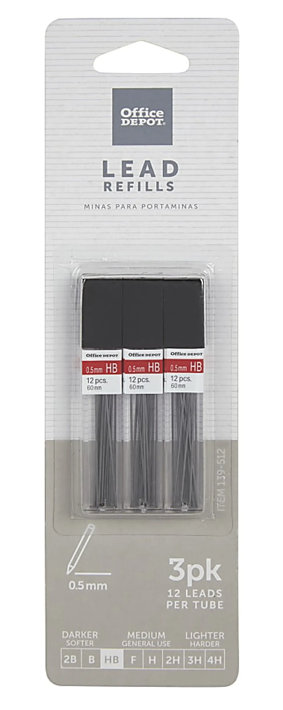 Office Depot® Brand Lead Refills, 0.5 mm, HB Hardness, Tube Of 12 Leads, Pack Of 3 Tubes