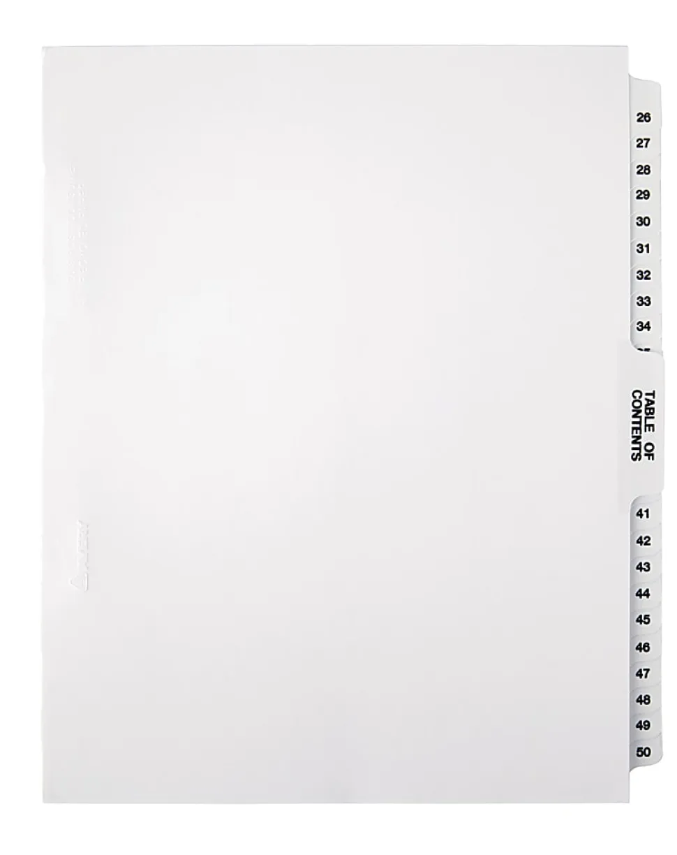 Office Depot® Brand Legal Index Exhibit Unpunched Dividers With Laminated Tabs, Black/White, Numbered 26-50