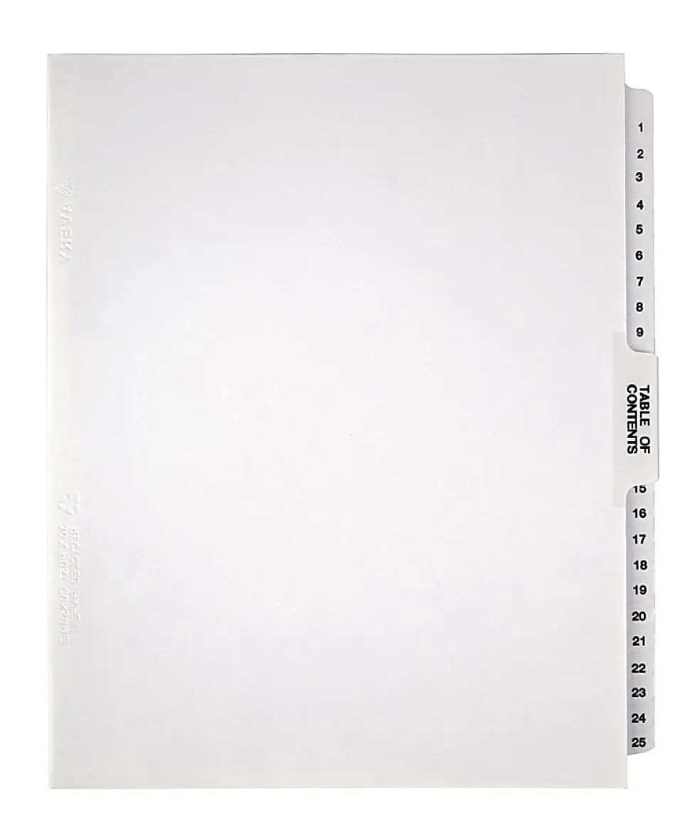 Office Depot® Brand Legal Index Exhibit Unpunched Dividers With Laminated Tabs, Black/White, Numbered 1-25