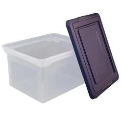 Office Depot® Brand Letter And Legal File Tote, 18"L x 14 1/4"W x 10 7/8"H, Clear/Blue