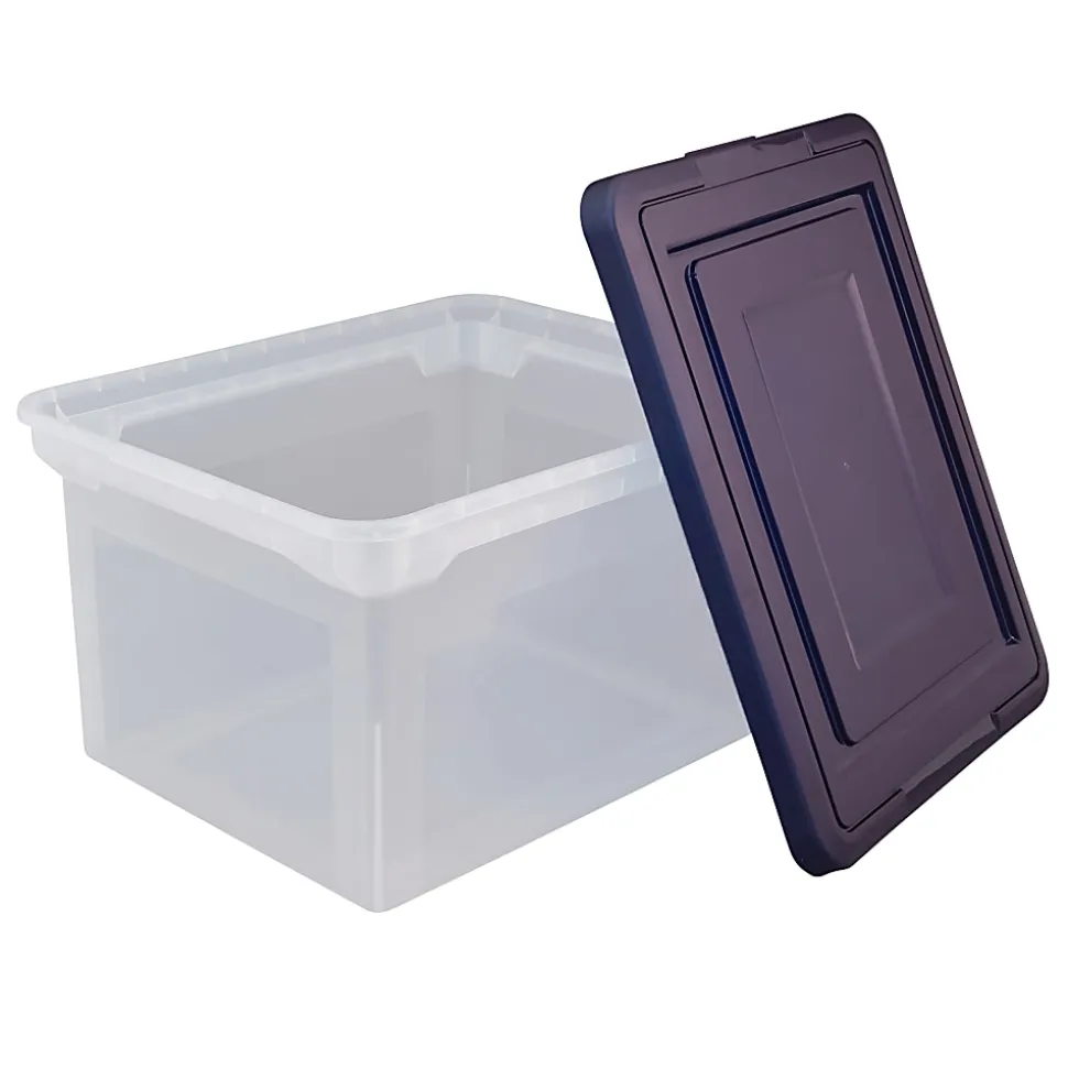 Office Depot® Brand Letter And Legal File Tote, 18"L x 14 1/4"W x 10 7/8"H, Clear/Blue