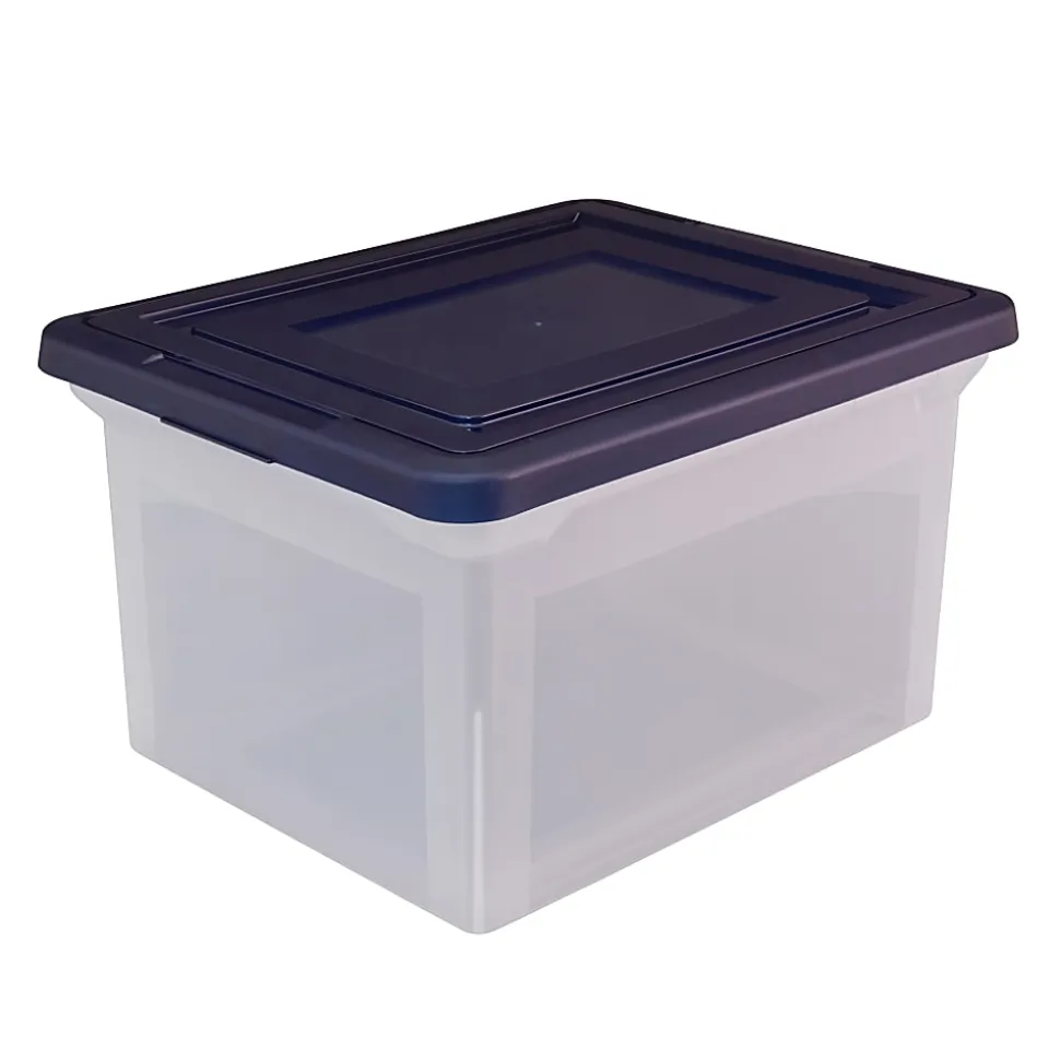 Office Depot® Brand Letter And Legal File Tote, 18"L x 14 1/4"W x 10 7/8"H, Clear/Blue