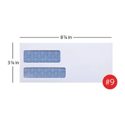 Office Depot® Brand #9 Lift & Press⢠Premium Security Envelopes, Double-Window, Self Seal, 100% Recycled, White, Box Of 500