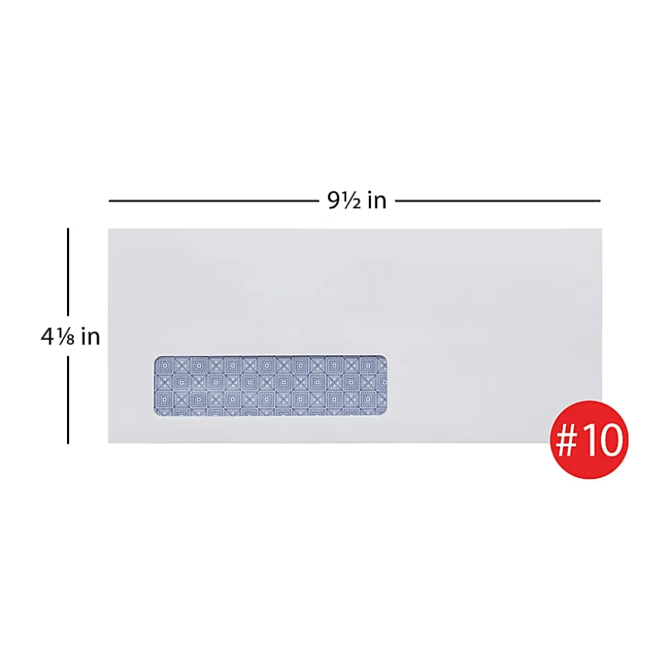 Office Depot® Brand #10 Lift & Press™ Premium Security Envelopes, Left Window, Self Seal, 100% Recycled, White, Box Of 250