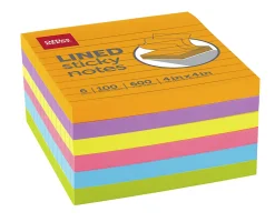 Office Depot® Brand Lined Sticky Notes, 4" x 4", Assorted Vivid Colors, 100 Sheets Per Pad, Pack Of 6 Pads