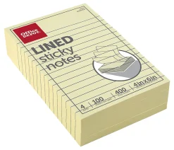 Office Depot® Brand Lined Sticky Notes, 4" x 6", Pastel Yellow, 100 Sheets Per Pad, Pack Of 4 Pads