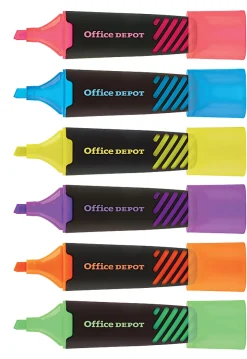 Office Depot® Brand Liquid Highlighters, Chisel Point, Black/Translucent Barrel, Assorted Ink Colors, Pack Of 6