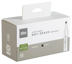 Office DepotĀ® Brand Low-Odor Dry-Erase Markers, Chisel Point, 100% Recycled Plastic Barrel, Black, Pack Of 12