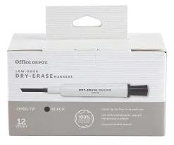 Office Depot® Brand Low-Odor Dry-Erase Markers, Chisel Point, 100% Recycled Plastic Barrel, Black, Pack Of 12