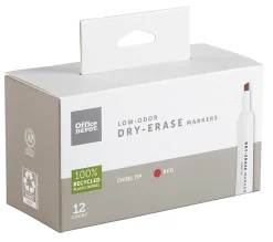 Office Depot® Brand Low-Odor Dry-Erase Markers, Chisel Point, 100% Recycled Plastic Barrel, Red, Pack Of 12
