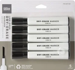 Office Depot® Brand Low-Odor Dry-Erase Markers, Chisel Point, 100% Recycled Plastic Barrel, Black, Pack Of 5