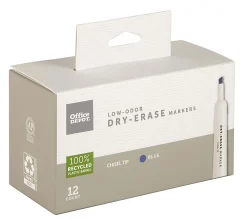 Office Depot® Brand Low-Odor Dry-Erase Markers, Chisel Point, 100% Recycled Plastic Barrel, Blue, Pack Of 12
