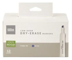 Office Depot® Brand Low-Odor Dry-Erase Markers, Chisel Point, 100% Recycled Plastic Barrel, Blue, Pack Of 12