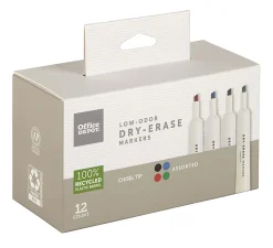 Office DepotĀ® Brand Low-Odor Dry-Erase Markers, Chisel Point, 100% Recycled Plastic Barrel, Assorted Colors, Pack Of 12, W3113124