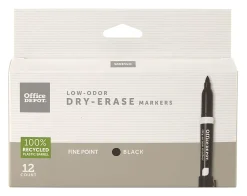 Office DepotĀ® Brand Low-Odor Dry-Erase Markers, Fine Point, 100% Recycled Plastic Barrel, Black, Pack Of 12