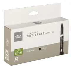 Office Depot® Brand Low-Odor Dry-Erase Markers, Fine Point, 100% Recycled Plastic Barrel, Black, Pack Of 12