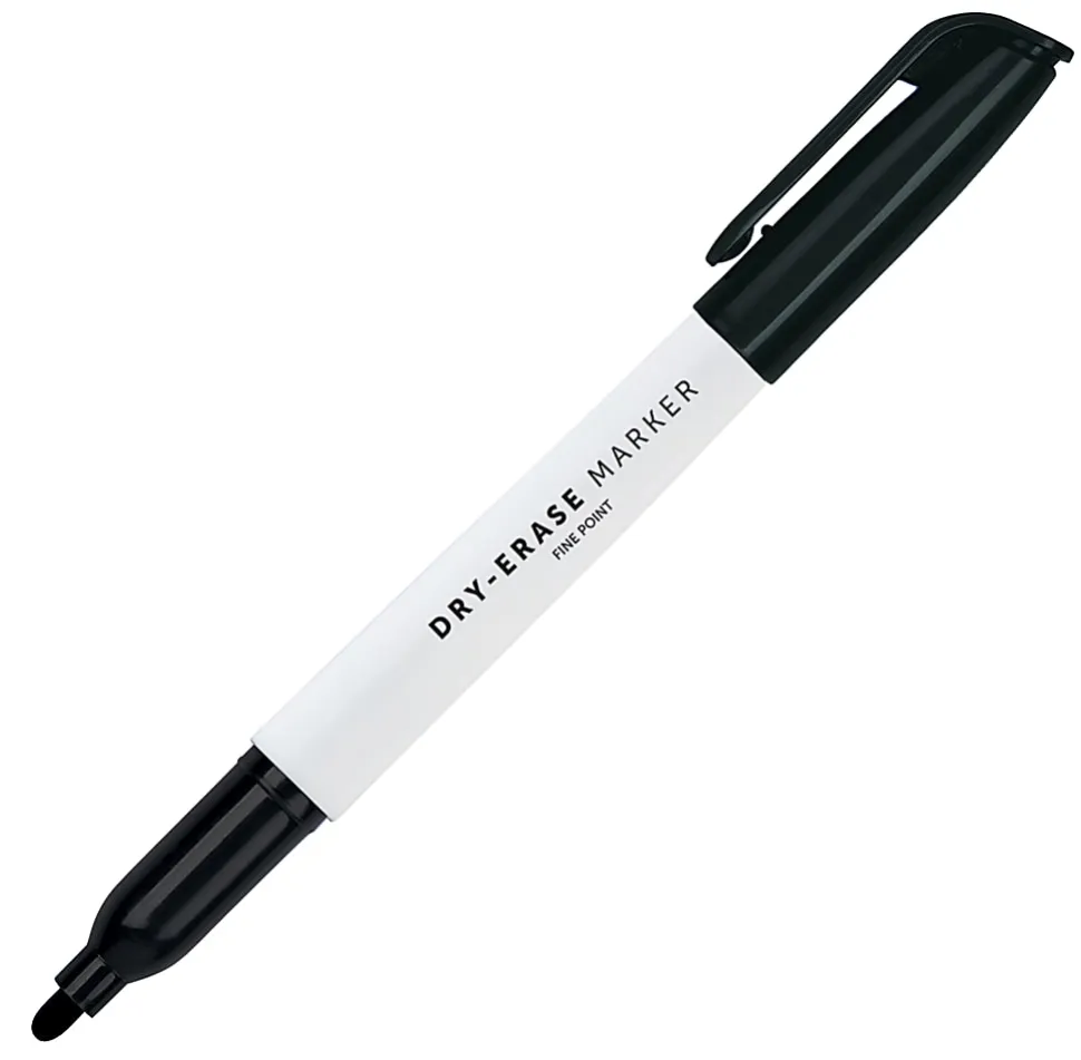 Office Depot® Brand Low-Odor Pen-Style Dry-Erase Markers, Fine Point, 100% Recycled Plastic Barrel, Black Ink, Pack Of 5