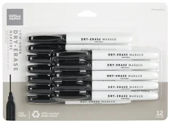 Office Depot® Brand Low-Odor Pen-Style Dry-Erase Markers, Fine Point, 100% Recycled Plastic Barrel, Black Ink, Pack Of 12
