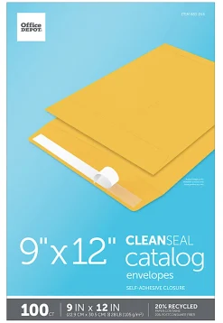 Office Depot® Brand Manila Catalog Envelopes, 9" x 12", Clean Seal, Brown Kraft, Box Of 100