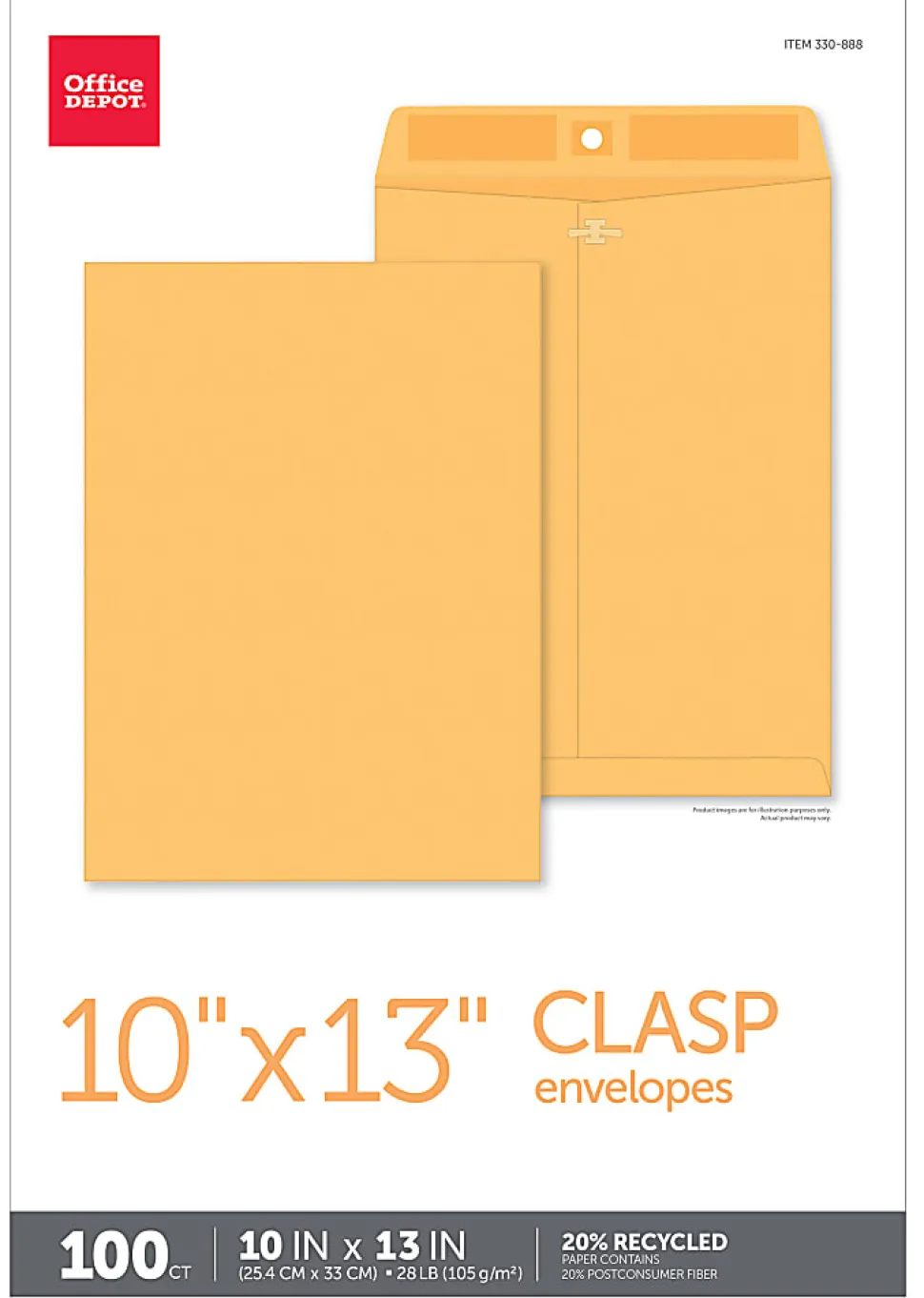 Office Depot® Brand Manila Envelopes, 10" x 13", Clasp Closure, Brown Kraft, Box Of 100