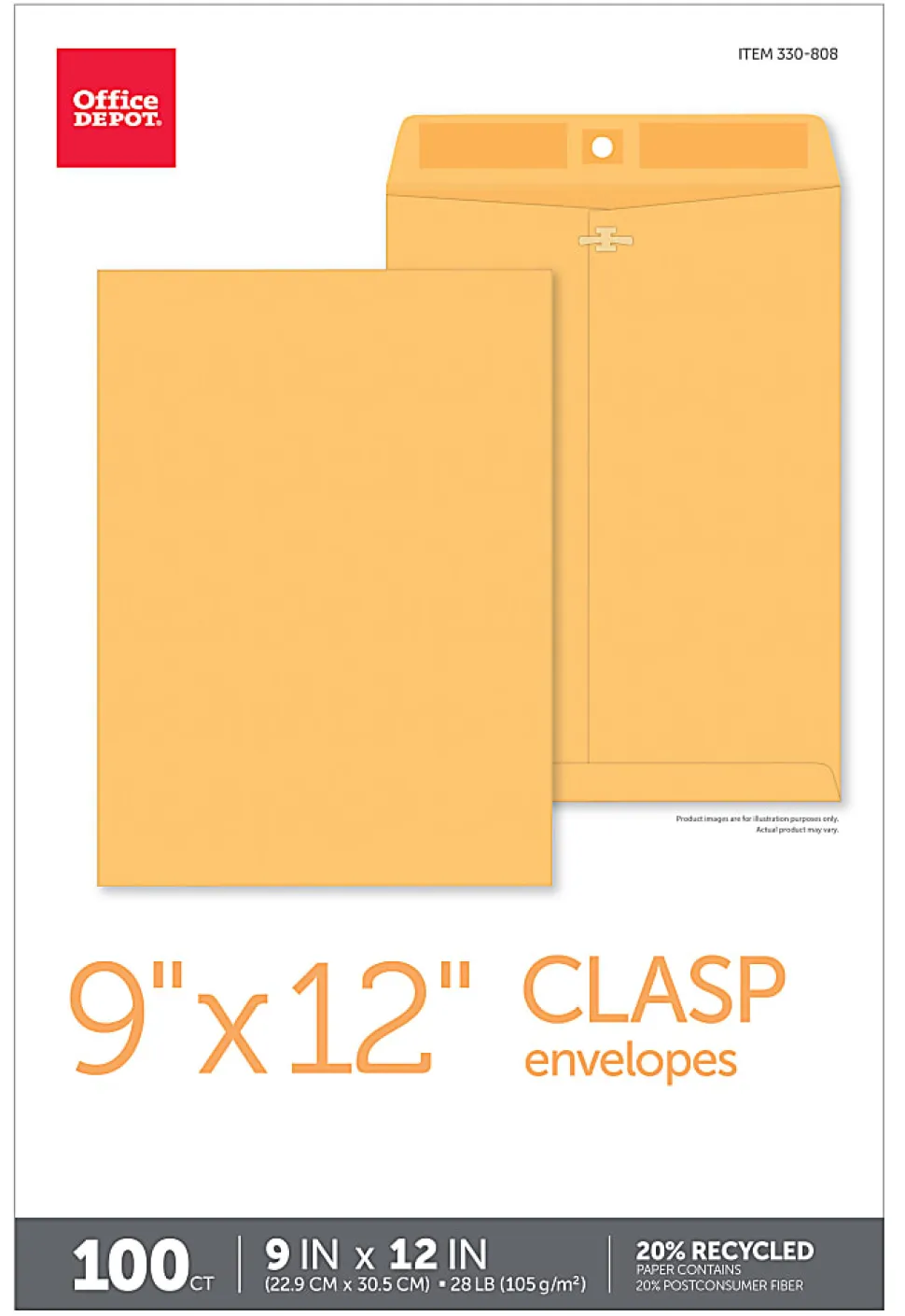 Office Depot® Brand Manila Envelopes, 9" x 12", Clasp Closure, Brown Kraft, Box Of 100