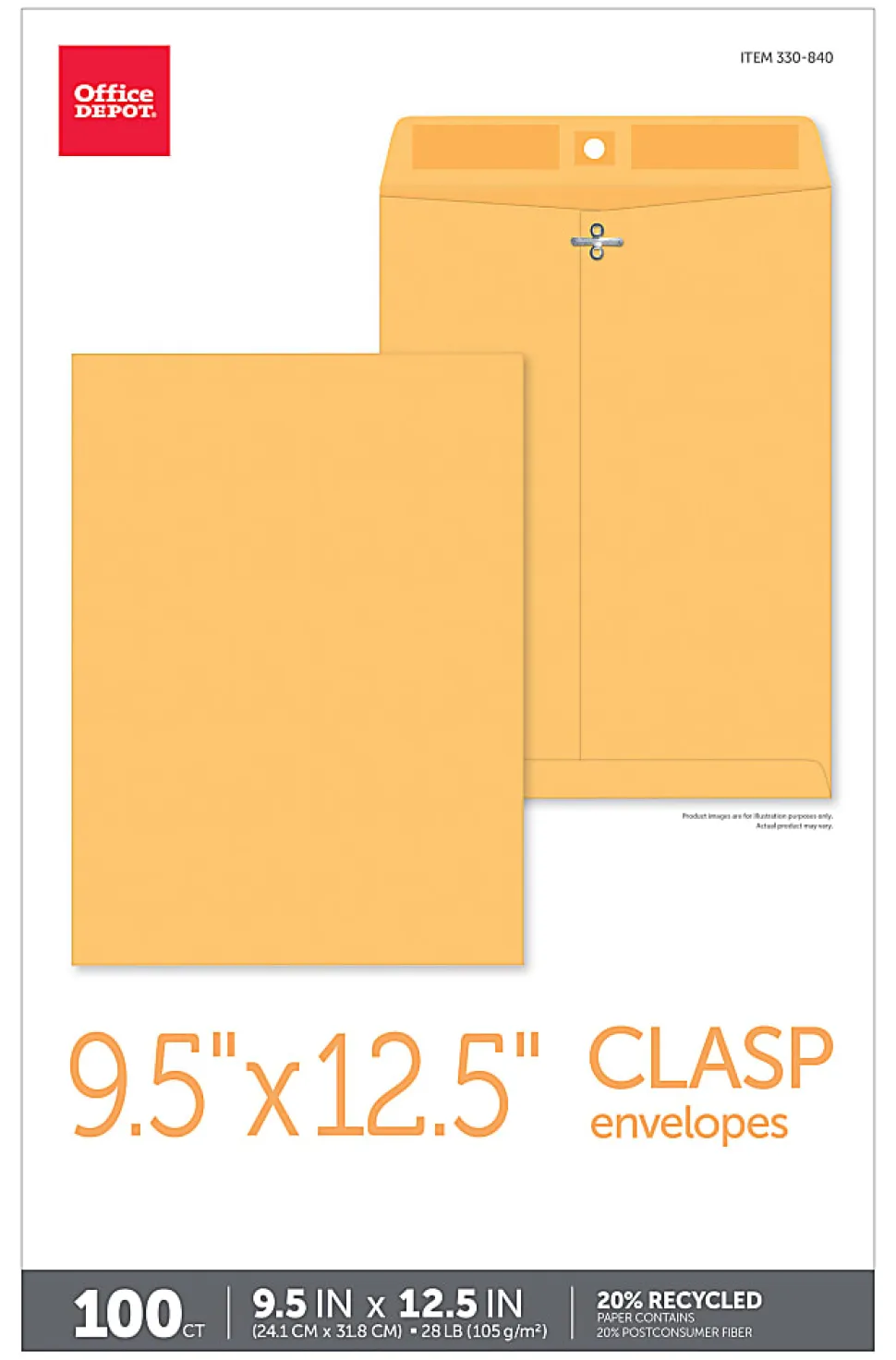 Office Depot® Brand Manila Envelopes, 9-1/2" x 12-1/2", Clasp Closure, Brown Kraft, Box Of 100