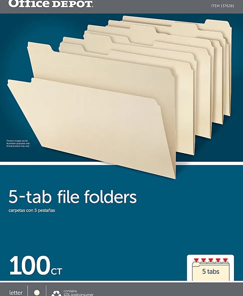 Office Depot® Brand Manila File Folders, 3/4" Expansion, 1/5 Cut, Letter Size, Pack Of 100 Folders