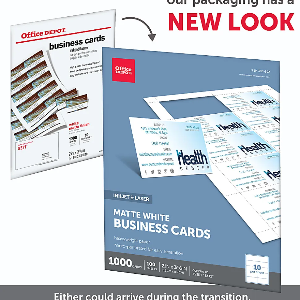 Office Depot® Brand Matte Business Cards, 2" x 3 1/2", White, Pack Of 1,000